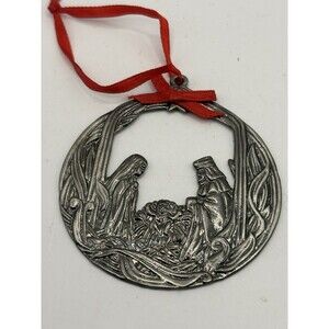 Pewter Nativity Christmas Ornament Mary Joseph Baby Jesus Wreath